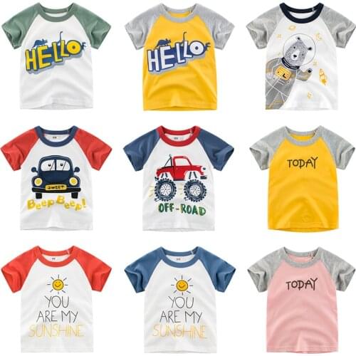 T-Shirt Boys Car Tops Girls Kids Children Clothing Bear Print Short Sleeves Summer Clothes Cotton Cartoon Tee Toddler Infant