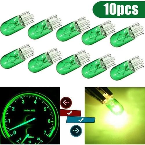 10Pcs T10 Halogen Bulb T10 501 (W5W) Green Color 12V 3W Bright Side Wedges Car Light Source Instrument Lamp