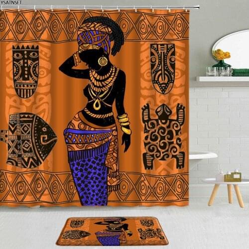 2Pcs Classical African Girl Shower Curtain Ancient Egyptian Woman Mural Pattern Bathroom Non-Slip Bath Mat Cloth Curtains Set