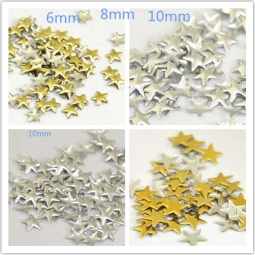 500pcs 6mm 8mm 10mm Star Shape Gold Hot fix FlatBack Rhinestuds Iron Glue on Studs And Spikes For Clothing DIY Accessories