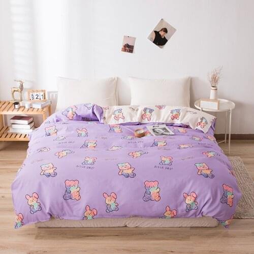 Colorful Rabbit and Bear Bedding Set Duvet Cover Set Pillowcase Home Textiles 2/3pcs Bed Linen King Queen Size Dropship