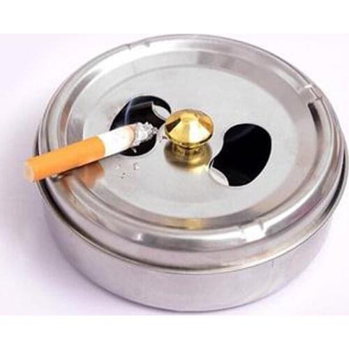 Creative Stainless Steel Ashtray Lid Home New Practical Accessories Rotation Fully Enclosed Home Gadgets