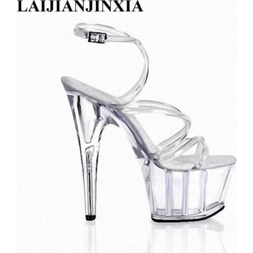 LAIJIANJINXIA New Crystal Shoes, 6 Inch Stiletto High Heels Clear Platforms Strappy Sexy Shoes 15cm High Heels Crystal Sandals