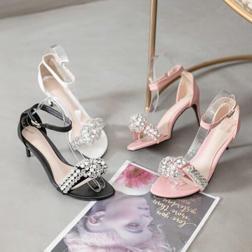 Summer new style rhinestone fashion word buckle stiletto high heel bridal wedding shoes banquet dress all-match female sandals