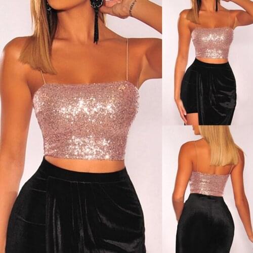 Tank Top Women Cropped Feminino Shiny Sequin Sling Tube Top Sexy Tight Wrapped Chest Vest Summer Hot Sale Bras Crop Women