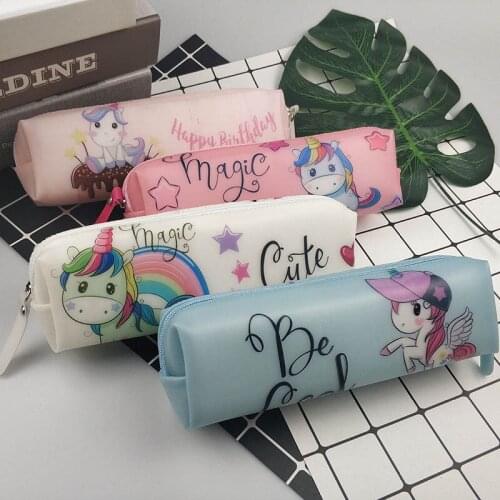 Kawaii Unicorn Pencil Cases Pouch Cute Silicone Pen Case Transparent Pencil Bag For Girls Boys Korean Stationery School Supplies