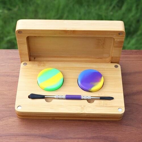 RICH DOG Bamboo Rosin Storage Set -2 Oil Wax Jar +1 Stainless Steel Spoon +1 Bamboo Magnet Rolling Tray Smoking Water Pipe Tool