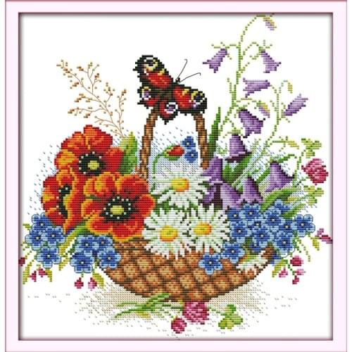 Flower basket and butterfly cross stitch kit flower 14ct 11ct printed fabric canvas stitching embroidery DIY handmade needlework