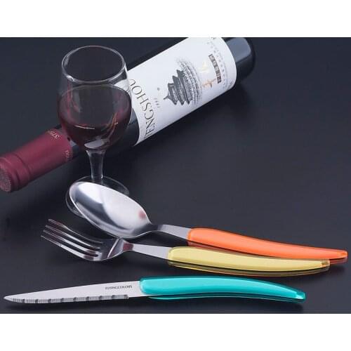 New 3pcs Classical West Style Cutlery Tableware Set with Fashion handle color Knife and Fork Spoon Sets