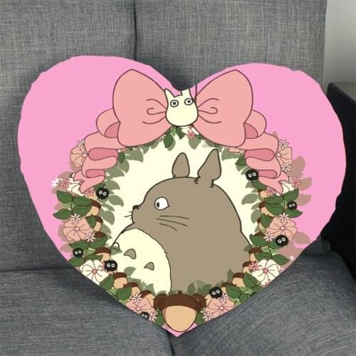 New Arrival Totoro Cartoon Pillowcase Heart Shape Satin Fabric Pillow Cover For Home Bedroom Wedding Decorate Pillow Cases