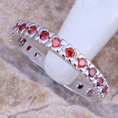Charming Red Garnet Silver Plated Ring Size 5 / 6 / 7 / 8 / 9 R0014