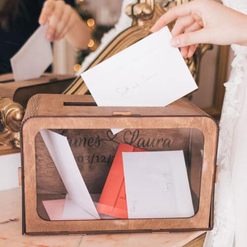 Personalized Wedding Wood and Acrylic Card Box Rustic and Boho Wedding Decor Custom Name and Date Wedding Card Box