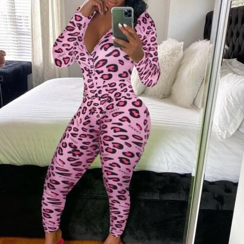 Leopard Print Sexy Onesie For Adult Cartoon Pajamas Onesie Pyjamas Women Sleepwear Long Jumpsuit Christmas Party Wear 2021