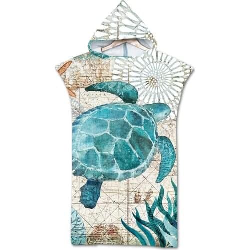 Retro turtle Hooded Beach Towel Microfiber Towel Poncho for Swimming Beach Adults and Children Shower Towel bathroom