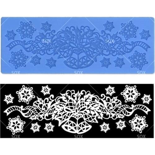 Christmas Lace Mat Silicone Cake Molds Fondant Christmas Leaf Border Chocolate Confeitaria Cupcake Kitchen Accessories LS110