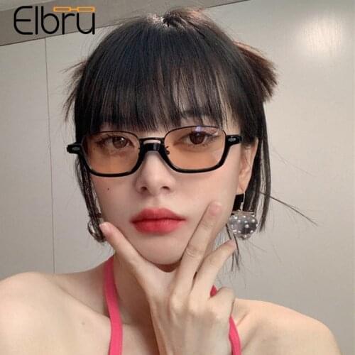 Elbru 2021 New Small Half Frame Sunglasses Fashion Metal Sunshades For Driving Colorful Eyewear Women Clear UV400 Sun Glasses