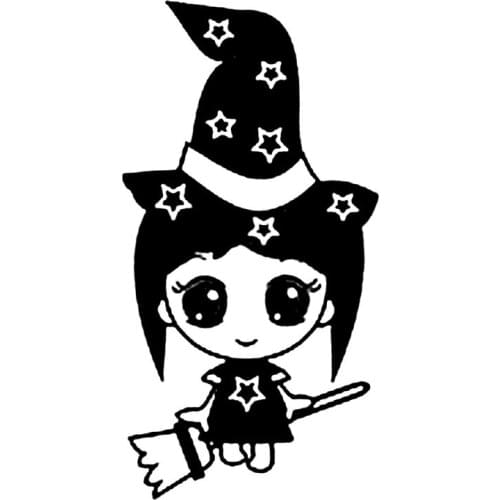 7.7cm*15cm Wise Cute Witch Broom Car Sticker Black/Silver Decal Vinyl Car-styling S6-4009