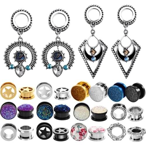 2pcs/lot Steel Gem Ear Plug Tunnel Piercing Screw Fit Expansion Ear Stretcher Fesh Tunnel Gauges Body Piercing Jewelry 6mm-16mm