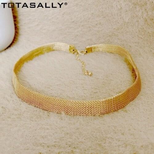 TOTASALLY Weaved Wide Chain Necklaces Hip hop Metal Band Choker Necklaces for Women Vintage Necklace 2020 Top Trendy dropship