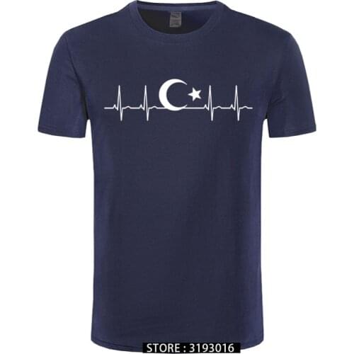 Turkey Fans Cheer Moon Stars Heartbeat T Shirt Fo'r Men Casual Cotton Summer Short Sleeve Funny Turkish Flags T-shirt Tshirt