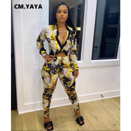CM.YAYA Streetwear Galaxy Paisley Print Sweatsuit Womens Set Blouse Legging Pants Set Active Tracksuit Two Piece Fitness Outfit