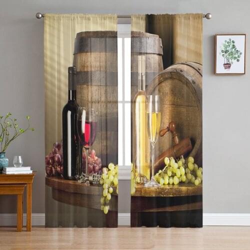 Wine Glass Wine Fruit Barrel Sheer Tulle Window Curtains For Living Room Bedroom Kitchen Veiling Curtain Home Decoration