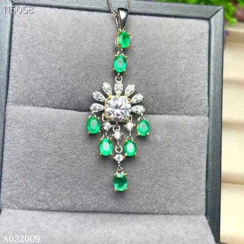 KJJEAXCMY fine jewelry 925 Sterling Silver inlaid natural emerald elegant girl Pendant Necklace support test hot selling