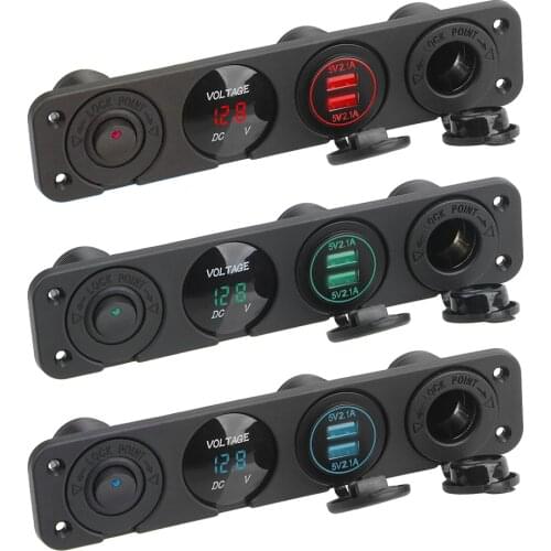 Dual Usb Power Charger With Rocker Switch 4 In 1 Car Cigarette Lighter 12V Power Socket Digital Voltmeter Dustproof Waterproof