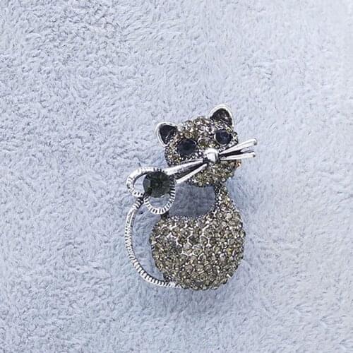 2021 Fashion Cat Alloy Crystal Brooch Pin Cut Big Brooch Silver Color Brooches Women Jewelry broche luxe XH7307S04