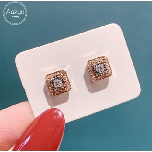 Aazuo 18K Rose Gold White Gold Real Diamonds H Si1 MINI Classic Square Stud Earring Au750 For Woman Wedding Engagement Party