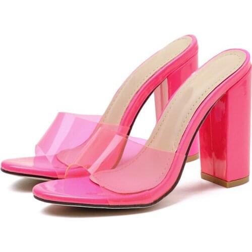 2021 New Candy colors slippers women summer arrival style sandals fashion transparent chunky high heels womens shoes size 42