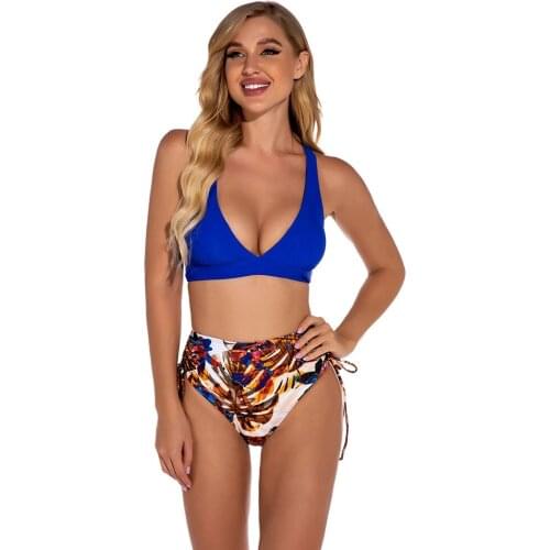 2021 New Fashion Swimwear Drawstring Frills Lace High Waist Split Women Sexy V-neck Bikini Set