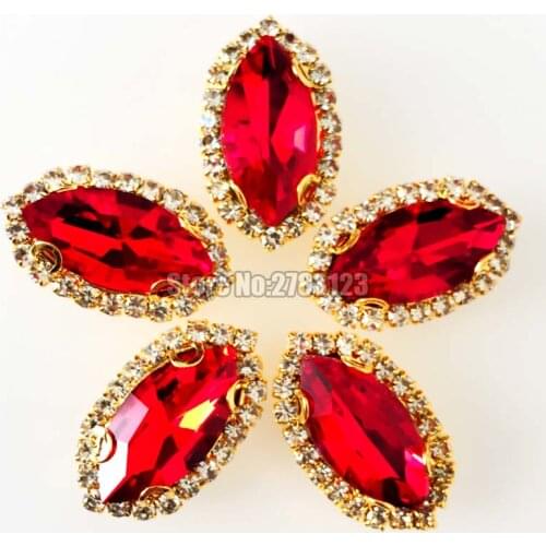 Gold bottom horse eye shape red falt back Glass Crystal button,sew on loose rhinestones diy/Clothing accessories Free shipping