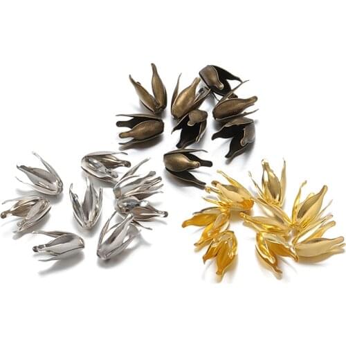 100pcs 13mm Flowers Filigree Petal Beads Caps Gold Bulk End Spacer Beads Caps Findings For Jewelry Making DIY Crafts Accessories
