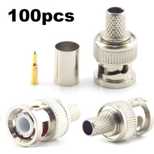 100Pcs 3 In 1 BNC Male Plug Crimp Connectors for CCTV Camera Connect BNC Communication Converter Sercurity System
