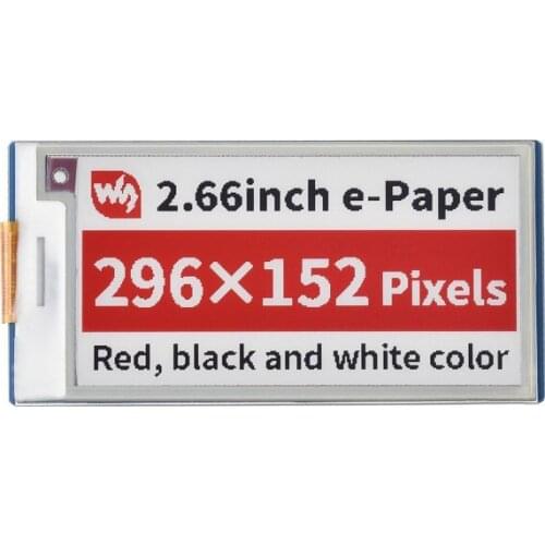 Raspberry Pi Pico 2.66" E-Ink Display e-Paper Module, Red / Black / White Tri-Colors SPI Interface, 296×152 Resolution