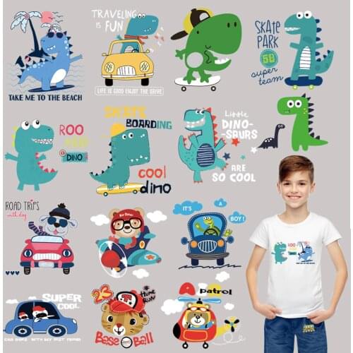 2 pieces jurassic dinosaur iron patch for clothing heat transfer cars for childrens t-shirt wow letters stickers diy appliques