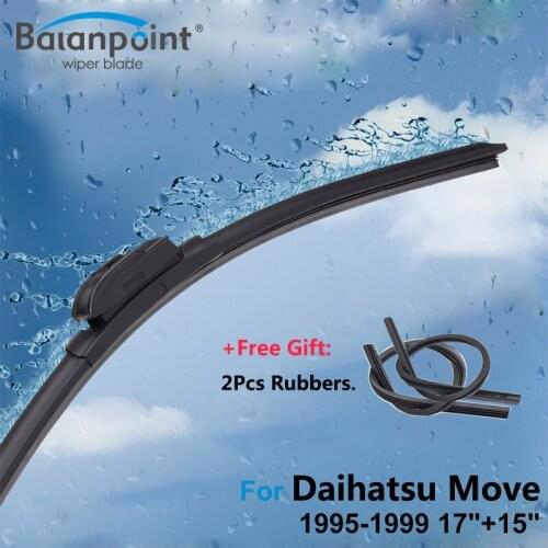 2Pcs Wiper Blades + 2Pcs Soft Rubbers for Daihatsu Move 1995-1999 17"+15", Clean Windscreen Wipers for Rain