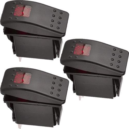 3 X Car Boat Offroad 12V 20A Bar Rocker Toggle Switch 3 Pin Red LED Light