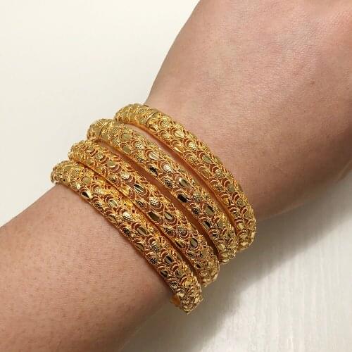 4pcs/Lot Gold Bracelet Women Girls Dubai Circle Bangles Jewelry Arab Middle Eastern African Fashion Metal Bangle