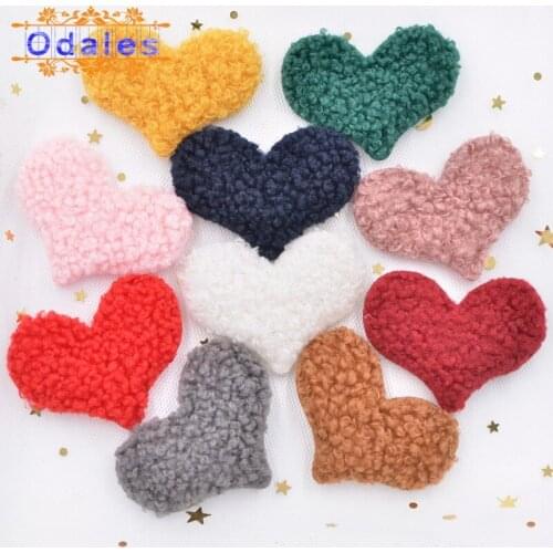 40Pcs Soft Red Heart Appliques Multicolor Teddy Plush Love Heart Sewing Patches Crafts Clips Headwear Leggings Hair Bow Supplies