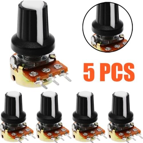 5pcs/set Mini Potentiometer 10K OHM 3 Pins Linear Mono Stereo Pot Rotary 15mm Resistor Potentiometer with Knobs