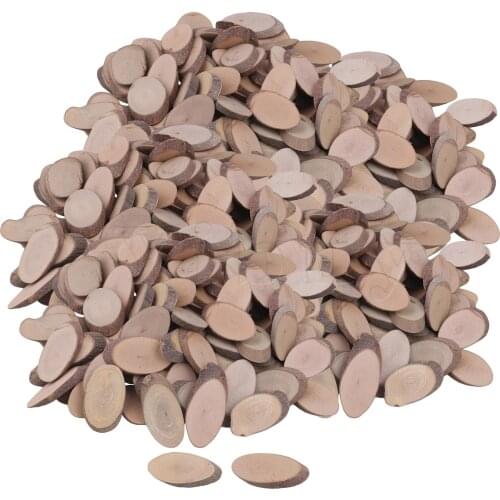 500 Pcs Oval Shaped Pine Wood Slice Circle with Tree Bark 4x2x0.5cm