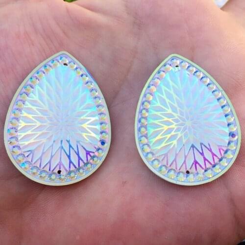 8pcs Water Drop Rhinestones For Sewing Flatback Cabochon Base Beads White AB 30*40mm Geometry Pattern -B190