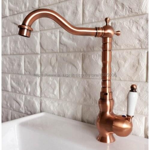 Antique Red Copper Bathroom Basin Faucet Single Handle Kitchen Sink Faucet Cold and Hot Mixer Water Bnf408