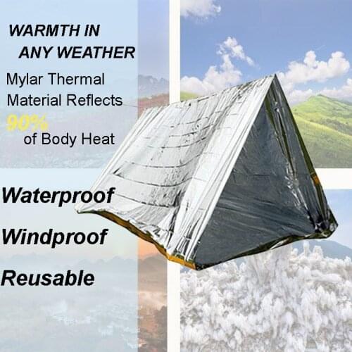 Emergency Blanket Survival Shelter Tent Mylar Thermal Shelter Tube Tent Ultralight Waterproof Tent 2 Person Survival Gear