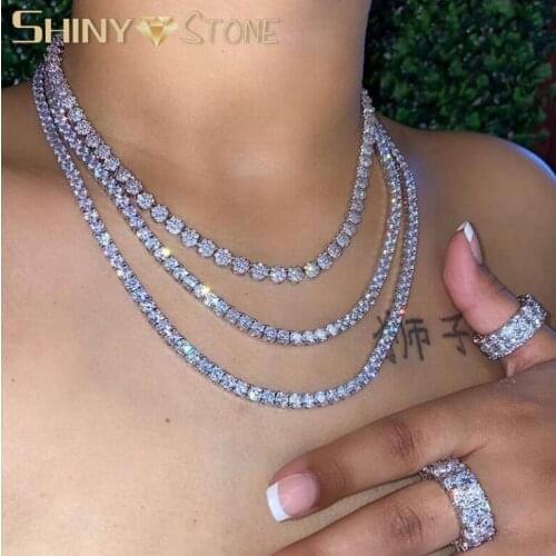 Hip Hop Silver Color Bling Iced Out Sparking Tennis Chain Chokers Necklaces Women Men CZ Stone 5mm Link Chain Fashion Jewelry