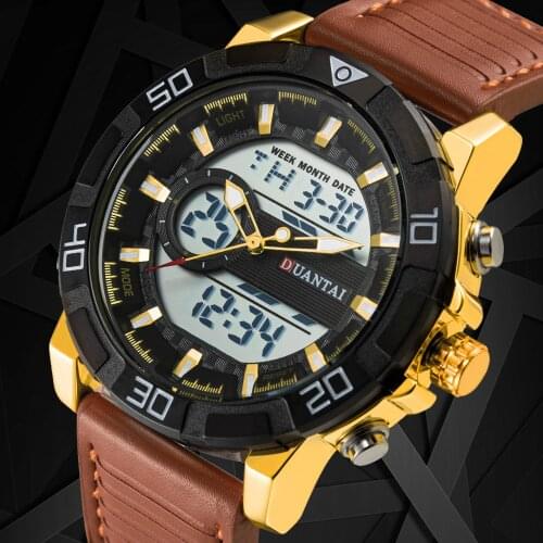 Duantai Steel Belt Multifunctional Double Movement Mens Watch Electronic Watch Sports Watch Waterproof Luminous Quartz Watch