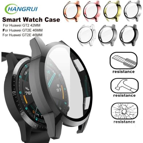Hangrui Case For Huawei Watch GT 2E GT2 46MM 42MM Full Coverage Protective Bumper Cover With HD Tempered Glass Screen Protector