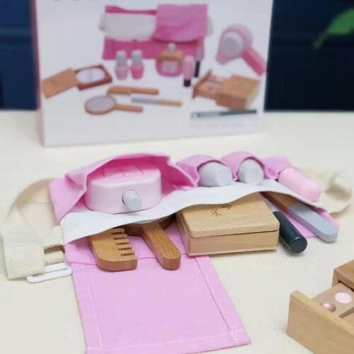 Childrens Play House Portable Cosmetic Toy Set Girl Dress Up Simulation Wooden Cosmetic Bag Girl Gift